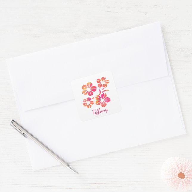 Adesivo Quadrado Floral watercolor pink yellow custom saturated (Envelope)