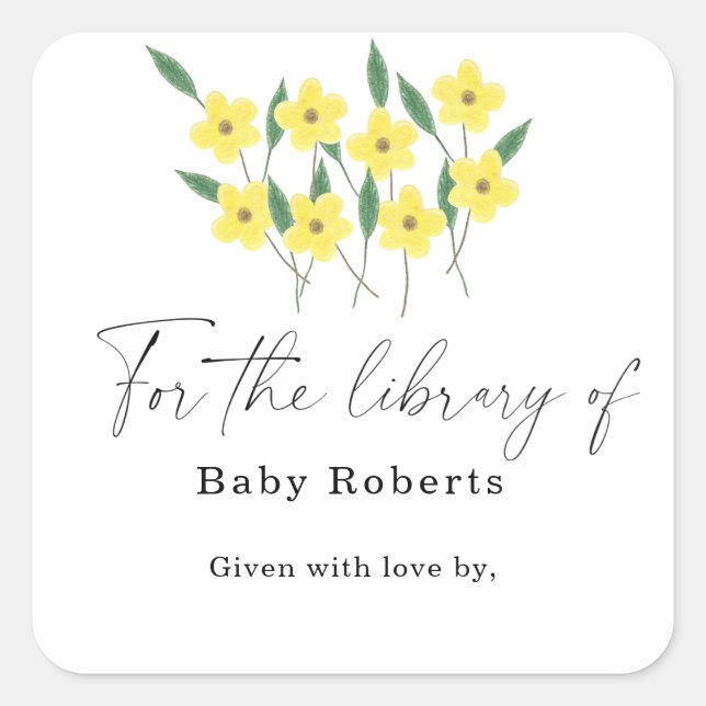 Adesivo Quadrado Flores Amarelas - para a biblioteca de (Frente)