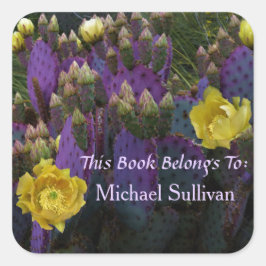 Adesivo Quadrado Flores Amarelas Púrpuras De Opuntia Perea Cactus