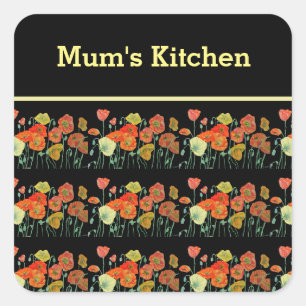 Adesivo Quadrado Flores Amarelas Vermelhas Flores-Papagaios Papagai