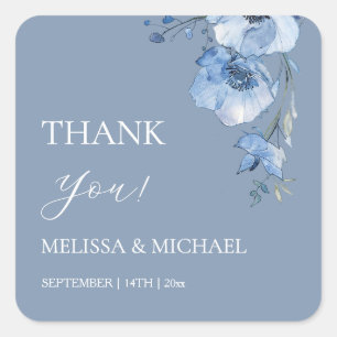 Adesivo Quadrado Flores Aquarela Azul Casamento Agradecimento Quadr