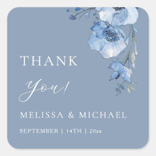 Adesivo Quadrado Flores Aquarela Azul Casamento Agradecimento Quadr