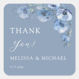 Adesivo Quadrado Flores Aquarela Azul Casamento Agradecimento Quadr