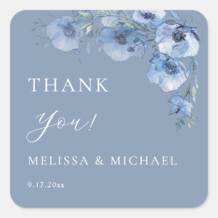 Adesivo Quadrado Flores Aquarela Azul Casamento Agradecimento Quadr