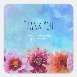 Adesivo Quadrado Flores Aquarela Chuveiro de Noiva Floral Moderno