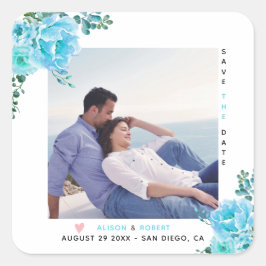 Adesivo Quadrado Flores aquáticas azuis, folhas verdes, fotografia