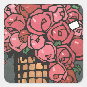 Adesivo Quadrado Flores Art Déco Vintage, Rosas de Jardim Rosa