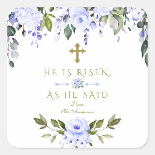 Adesivo Quadrado Flores Azuis De Aquarela Ele É Riscado De Páscoa D