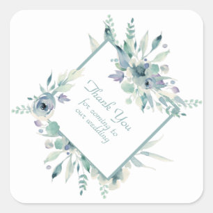 Adesivo Quadrado Flores Azuis De Aquarela Obrigado