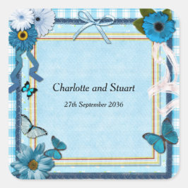 Adesivo Quadrado Flores Azuis e Borboletas