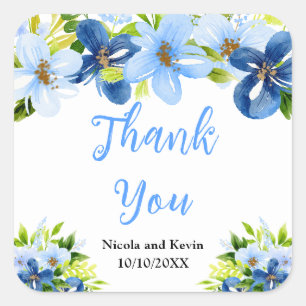 Adesivo Quadrado Flores Azuis e Navy com Folhagem 
