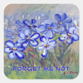 Adesivo Quadrado Flores Azuis numa Pintura de Arte em Campo