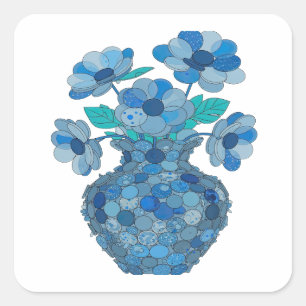 Adesivo Quadrado Flores Azuis Vivas BLUE FLOWERS IN Estilo Vinil