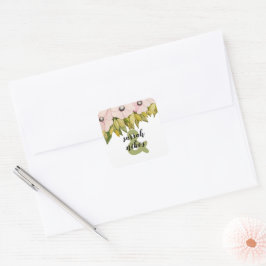 Adesivo Quadrado Flores Blush com Monograma em Verde Salvia