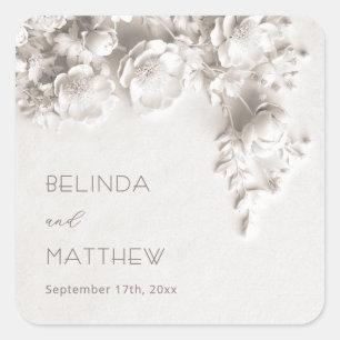 Adesivo Quadrado Flores Brancas 3D Rosas Casamento Minimalista