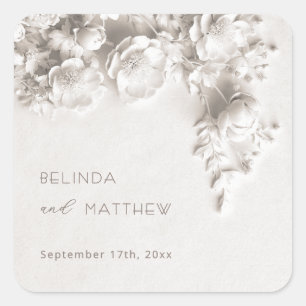 Adesivo Quadrado Flores Brancas 3D Rosas Casamento Minimalista