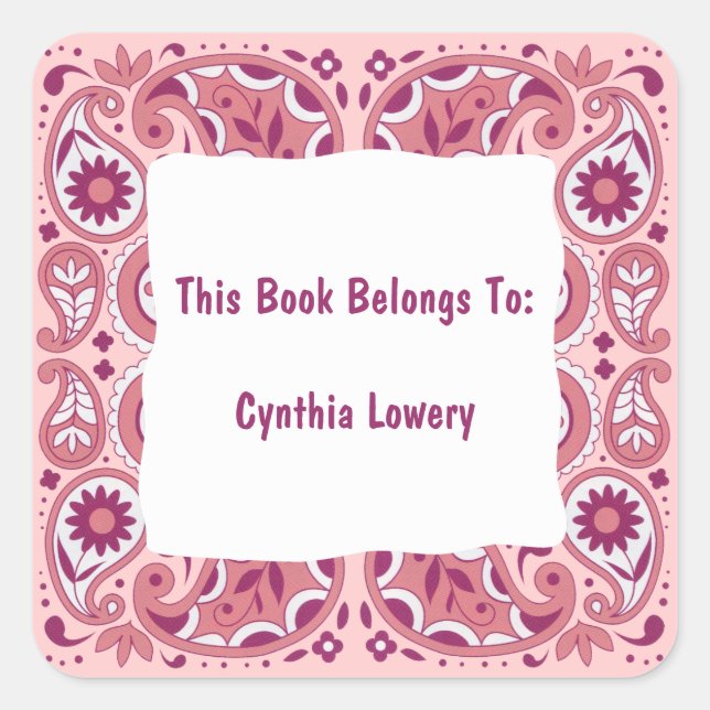 Adesivo Quadrado Flores Brancas bonito do Padrão Paisley Pinks (Frente)