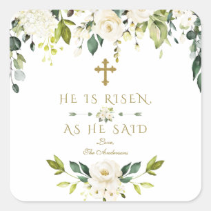 Adesivo Quadrado Flores Brancas De Aquarela Ele É Riscado De Páscoa