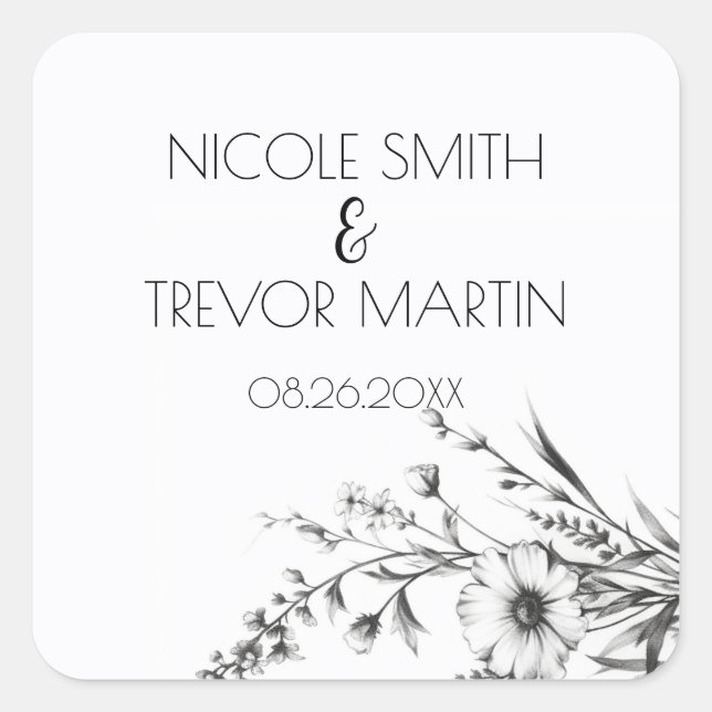 Adesivo Quadrado Flores Brancas e Pretas (Frente)