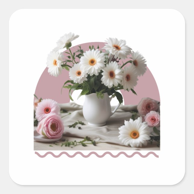 Adesivo Quadrado Flores brancas e rosa (Frente)