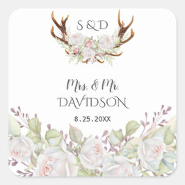 Adesivo Quadrado Flores Brancas Elegantes Casamento Monográfico