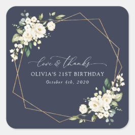Adesivo Quadrado Flores Brancas, Flores de Creme, Boho, Aniversário