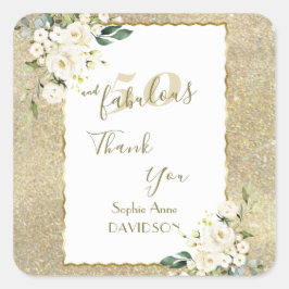 Adesivo Quadrado Flores Brancas Ouro 50 e Fabulosa Festa de Anivers