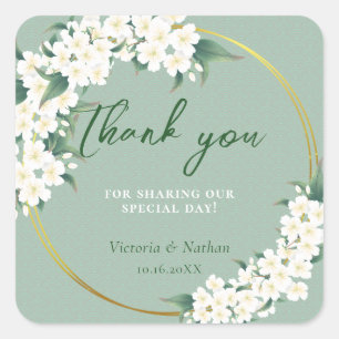 Adesivo Quadrado Flores Brancas Padrão de Nuvem em Verde Salvia com