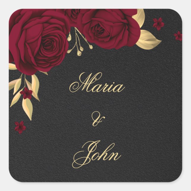 Adesivo Quadrado flores burguns ouro folhas pretas (Frente)