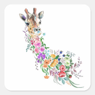 Adesivo Quadrado Flores Coloridas Buquê Giraffe Sticker