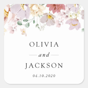 Adesivo Quadrado Flores Coloridas, Flores Selvagens, Boho, Casament