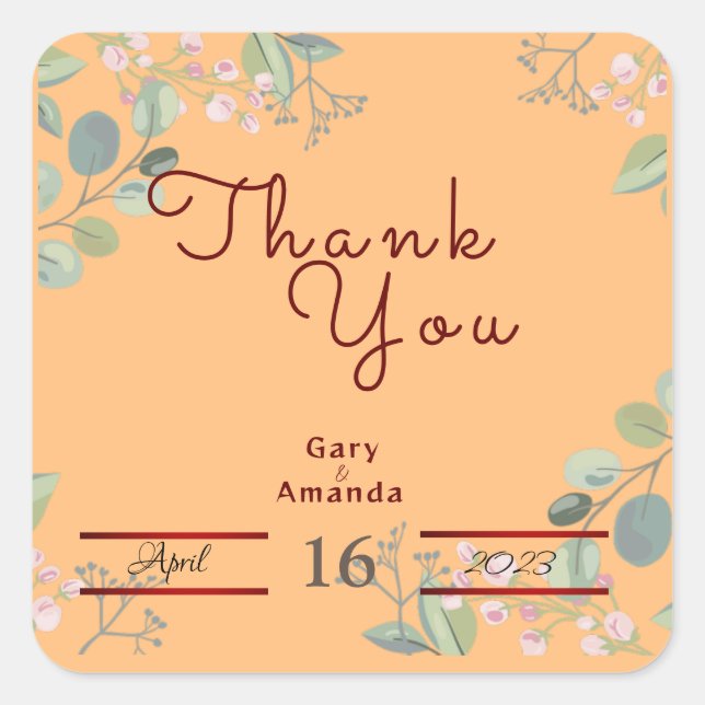 Adesivo Quadrado Flores com Folhas (Frente)