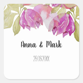 Adesivo Quadrado Flores Cor-de-Água Rosa, Monogramadas