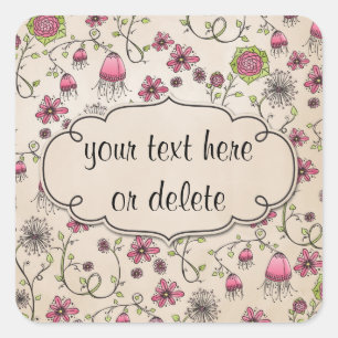 Adesivo Quadrado flores cor-de-rosa lunáticas no bege