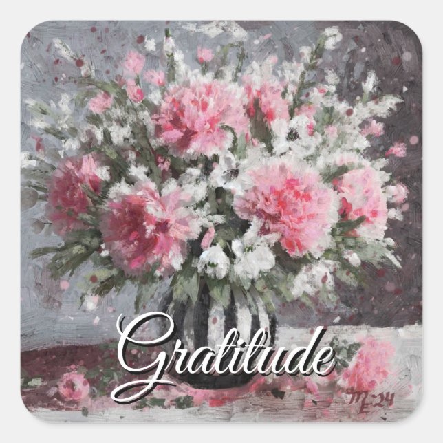 Adesivo Quadrado Flores cor-de-rosa para armação em Vase (Frente)