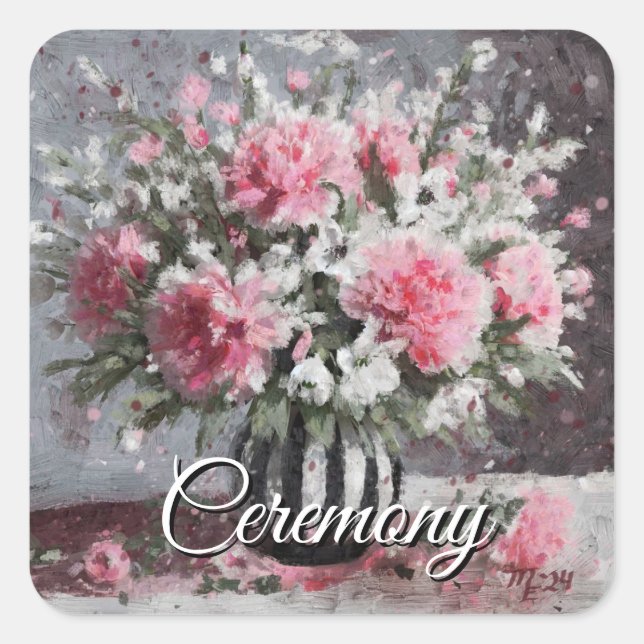 Adesivo Quadrado Flores cor-de-rosa para armação em Vase (Frente)