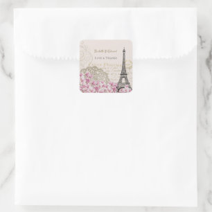 Adesivo Quadrado Flores Cor-de-Rosa Vintage Paris Torre Eiffel Casa