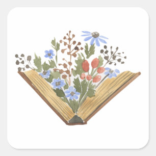 Adesivo Quadrado Flores Crescendo de um Livro