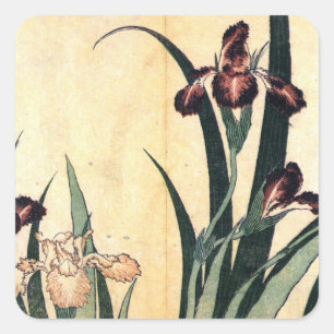 Adesivo Quadrado Flores da íris da pintura da arte de Hokusai