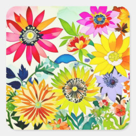 Adesivo Quadrado Flores de Aquarela a Rosa e Amarelo