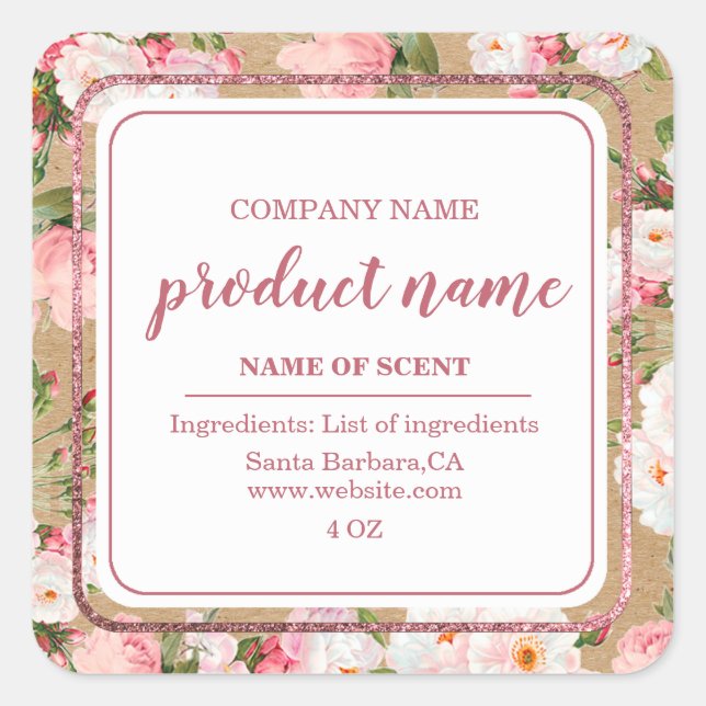 Adesivo Quadrado Flores De Aquarela Nos Rótulos De Papel Kraft