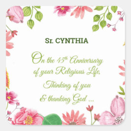 Adesivo Quadrado Flores de Aquarela Religiosas de 45 anos