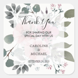 Adesivo Quadrado Flores de aquarela russa Obrigado casamento