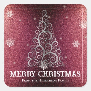 Adesivo Quadrado Flores de Árvore de Natal e Flocos de Neve   Verme