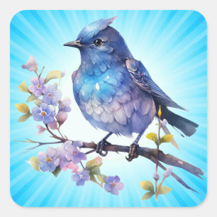 Adesivo Quadrado Flores de aves de fada, cor de água Clipart-73611