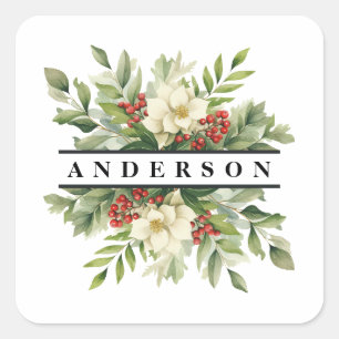 Adesivo Quadrado Flores de Botânica e Berries de Natal