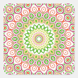 Adesivo Quadrado Flores de Caleidoscópio Rosa, Verde, Amarelo e Lar