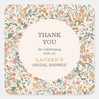 Adesivo Quadrado Flores de Casamento de Jardim Rústico Obrigado