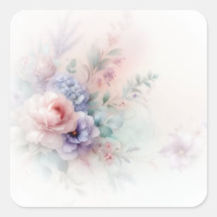 Adesivo Quadrado Flores de Casamento em Aquarela Adicione Seu Texto