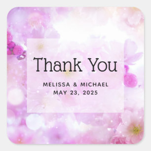 Adesivo Quadrado Flores De Flor De Cereja Rosa Foto Obrigado